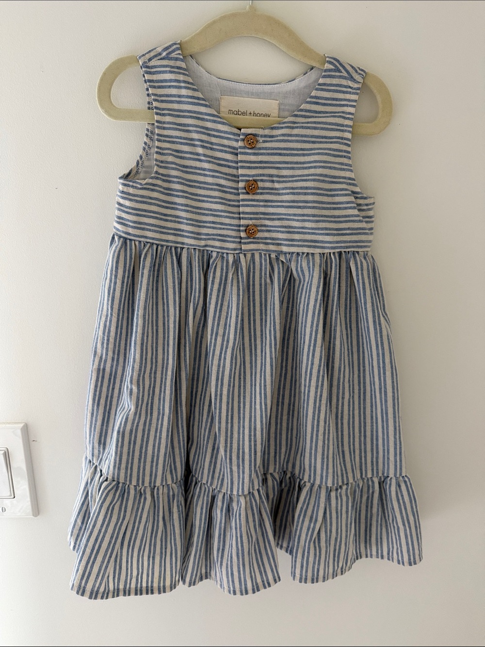 Mabel + Honey Blue & White Striped Sleeveless Ruffle Hem Dress for Kids